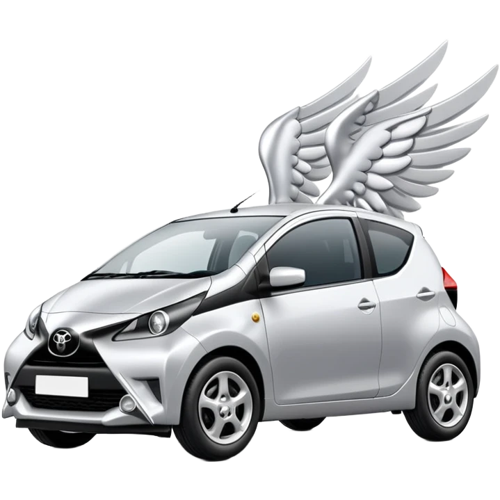 Older Toyota Aygo silver with Wings and Halo emoji