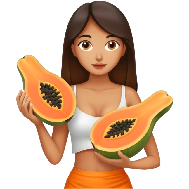 Beautiful body of  Girl beautiful body holding one half of papaya sliced in half emoji