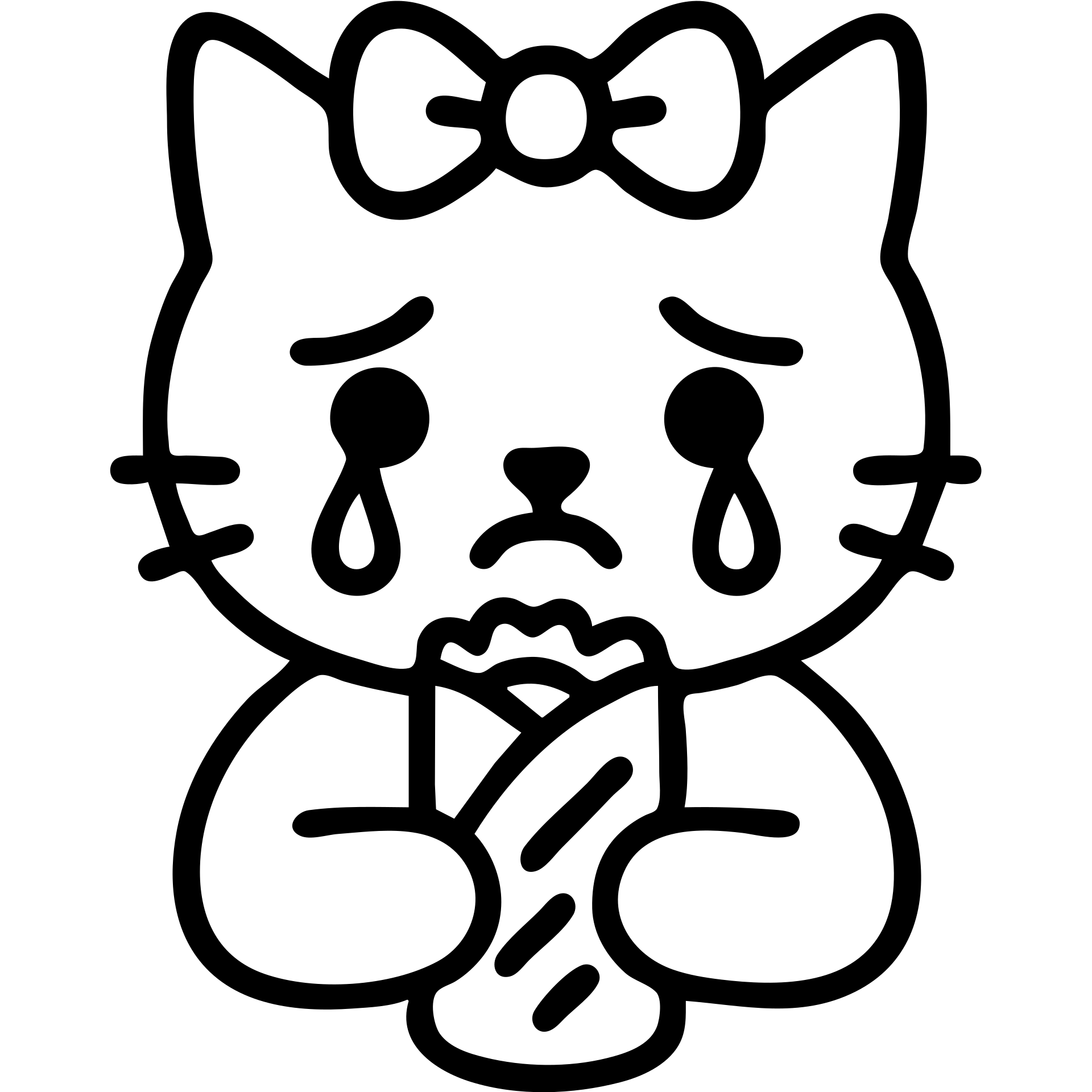 teary-eyed white cat holding a dürüm, pale pink ribbon on head, icon style emoji
