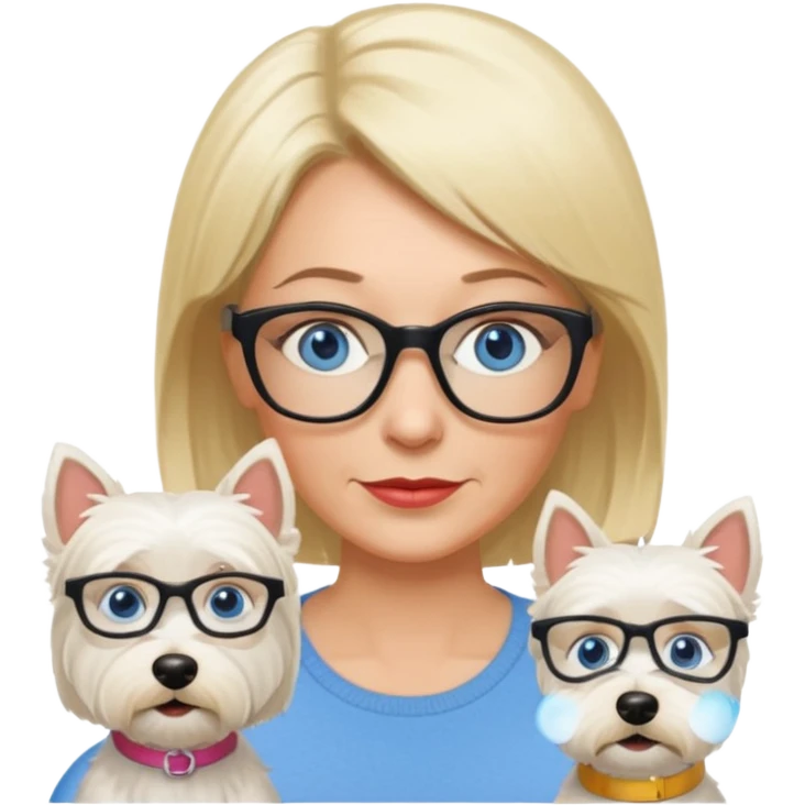white woman blue eyes glasses middle aged blonde bob funny with westie emoji