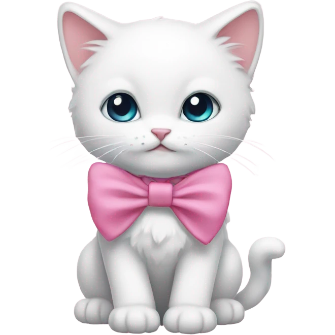 White kitty wearing a pink bow  emoji