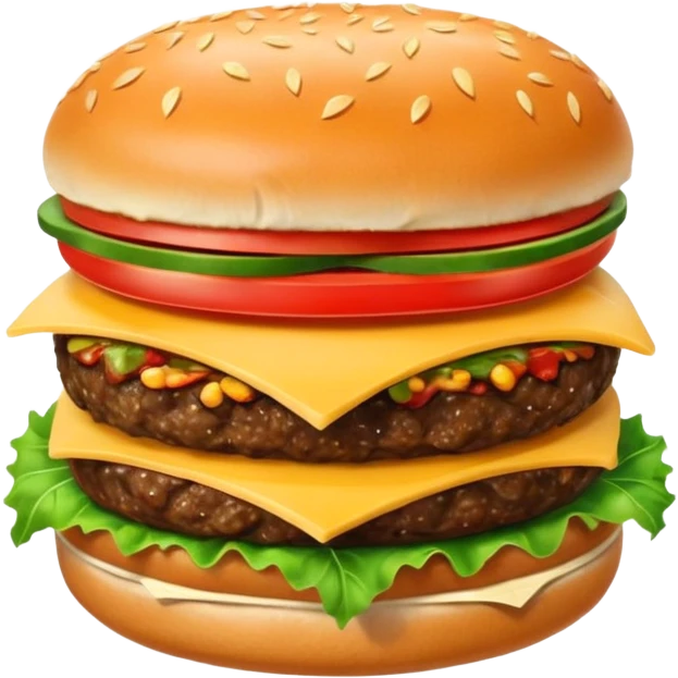 Generar hamburguesa de pan color café con semillas hemp encima del pan, con carne, tomate, lechuga, queso, piña dentro de ella emoji