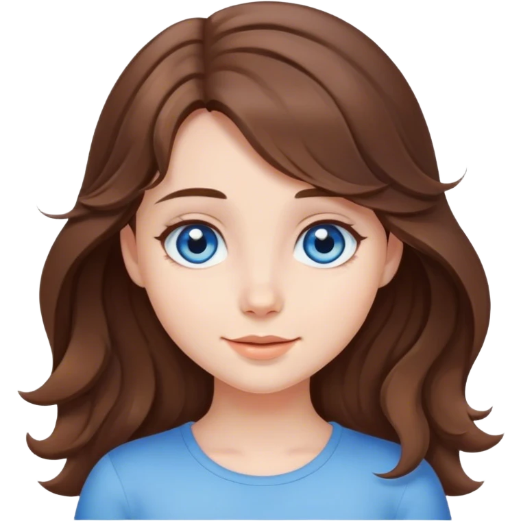 A cute girl with medium-length brown hair and blue eyes waves hello emoji