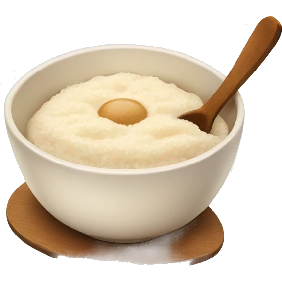 Rice pudding in a bowl with a wooden spoon emoji