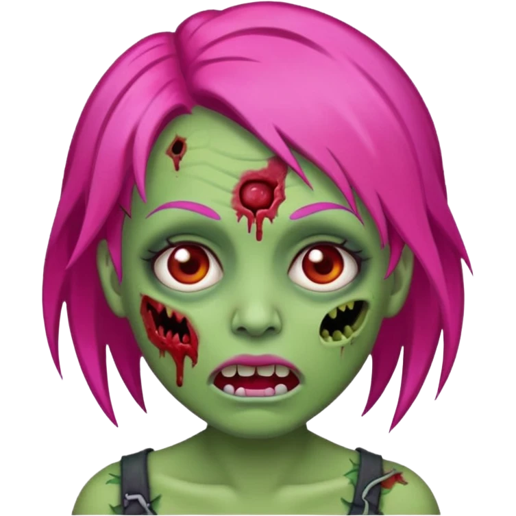 Create a zombie emoji in the style of an iPhone emoji, Hot pink hair emoji