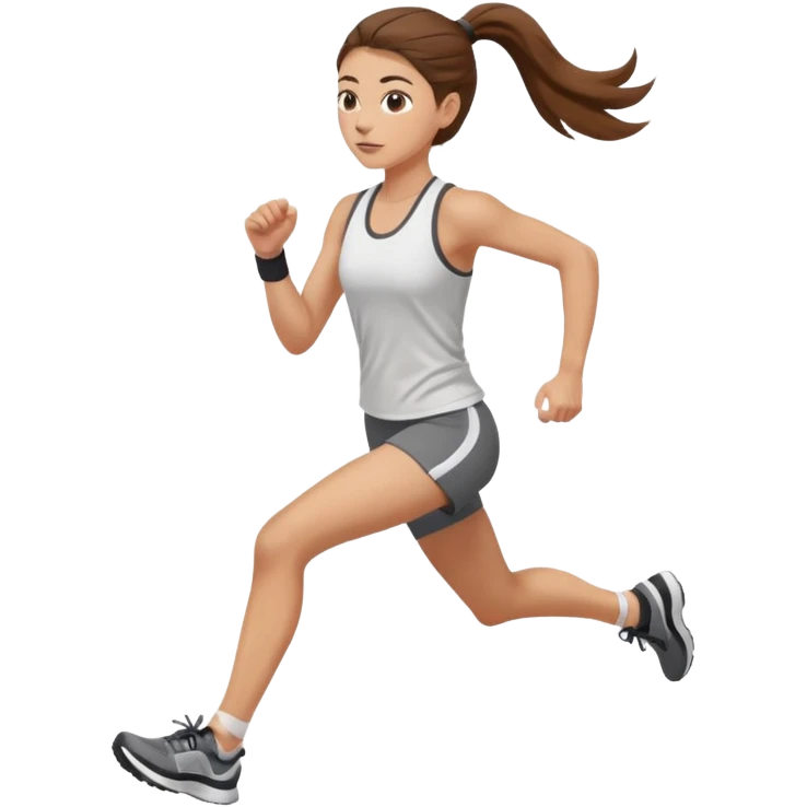 running woman with long brown hair in ponytail, light skin, hazel eyes. emoji