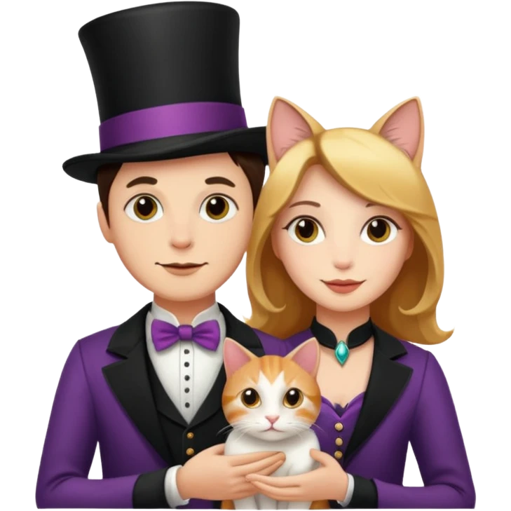magician couple and their pet cat emoji