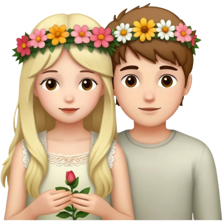 intimate moment between girl in flower crown and boy emoji