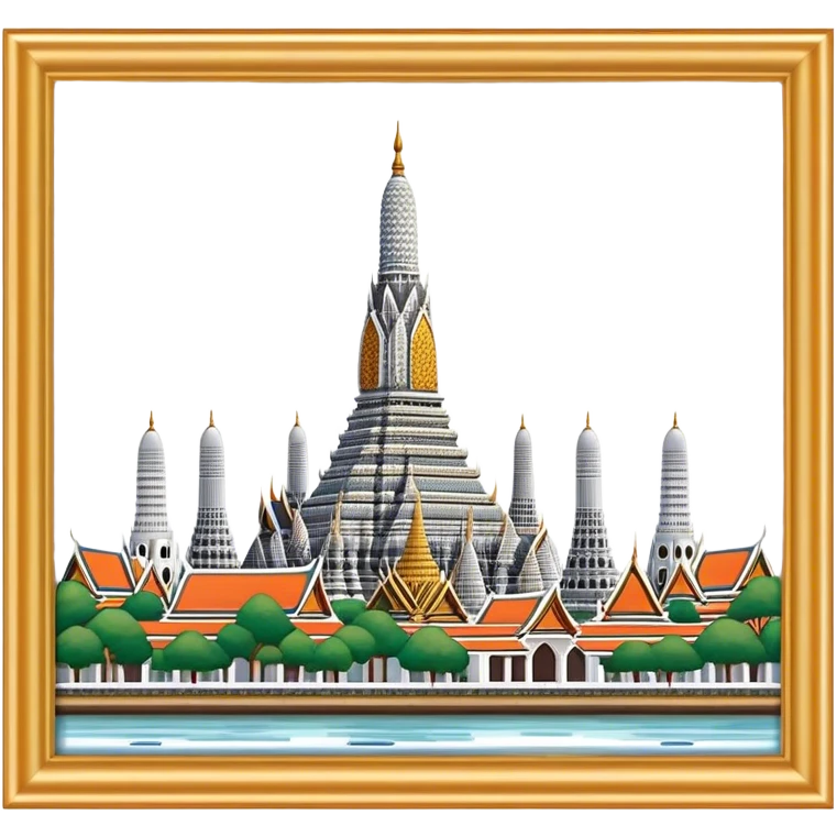 Cinematic Realistic Wat Arun Landmark Emoji, depicting the towering temple spires adorned with intricate porcelain mosaics emoji