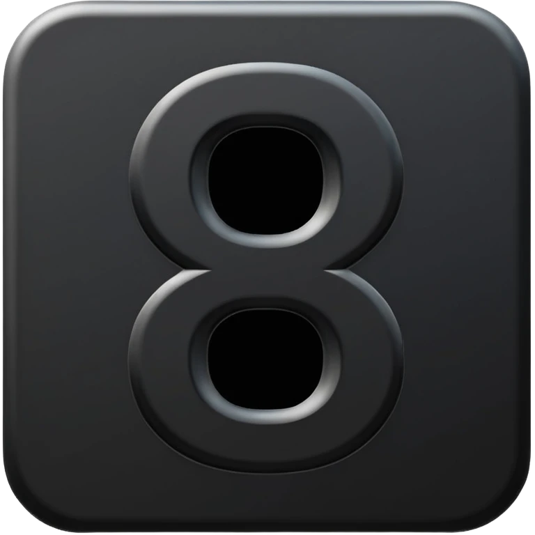 Minimal emoji, number 8 made of solid matte black metal, thick symmetrical form, subtle metal texture, deep shadows, no glow, no neon, flat emoji design, centered emoji
