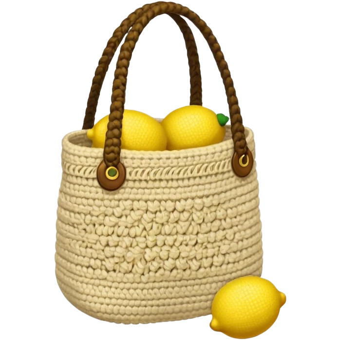 beige crocheted bag holding lemons emoji