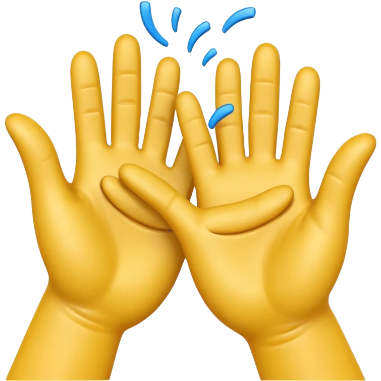 A 3D Apple-style emoji showing two different cartoon hands clapping together in a fun "high five / slap" gesture, only hands visible, with small motion lines and cheerful energy around, colorful and playful design emoji