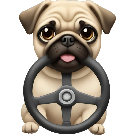 pug holding a steering wheel  emoji