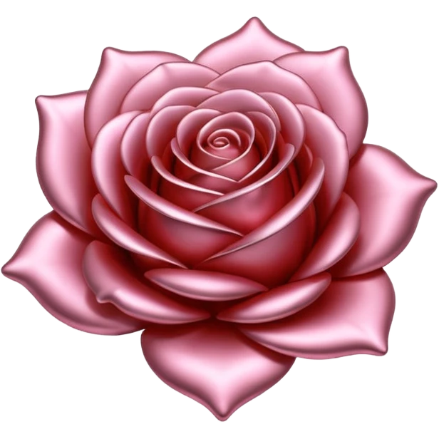 A rose emoji made of liquid silver metal, smooth metallic petals, reflective chrome surface, soft gradients, elegant shape, minimalistic iOS emoji style, centered, clean white background, realistic highlights, no text emoji