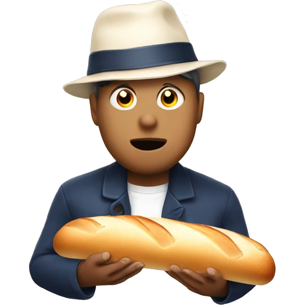 Person with a french hat and a baguette in hand looking shocked emoji