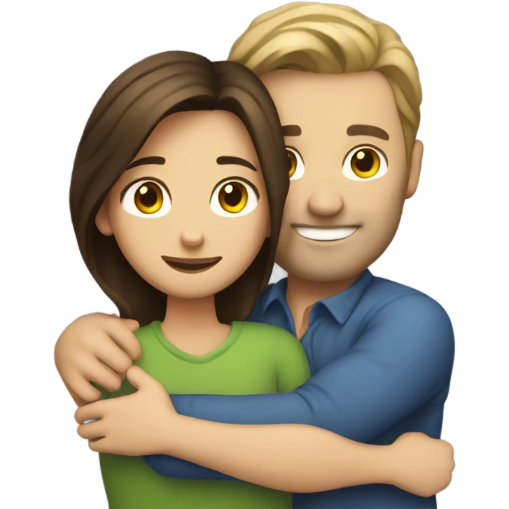 caucasian man hugging brunette girl emoji