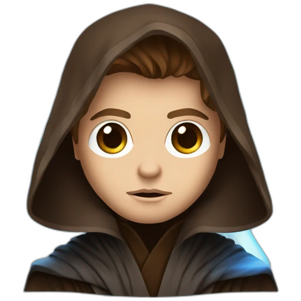 Dark side anakin skywalker (sith eyes) (brown hooded robe) (portrait, front facing) (blue lightsaber) emoji