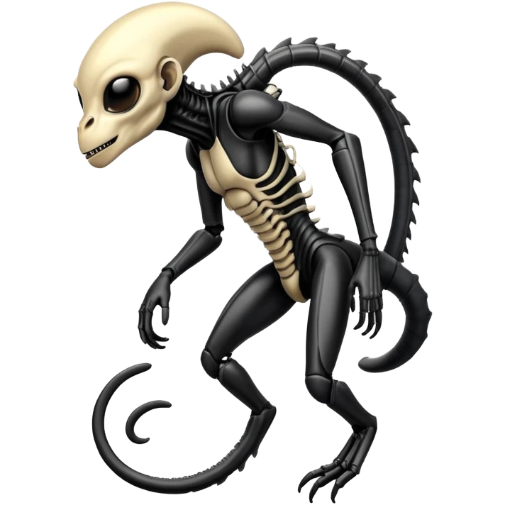 A monkey with Xenomorph features, elongated head, black exoskeleton, and biomechanical appearance emoji