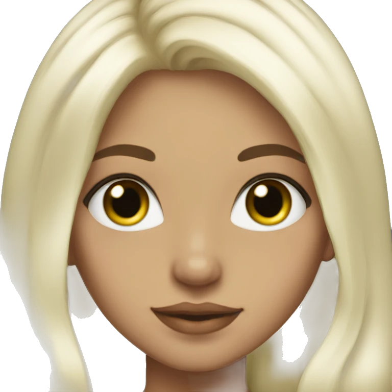 Girl, platinum blonde hair with brown roots, long hair, green eyes, tan skin emoji
