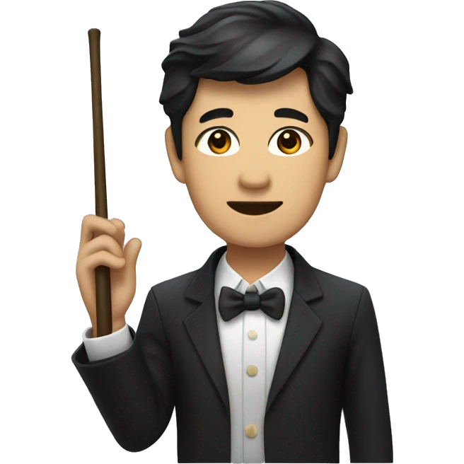 asian american orchestra conductor with dark hair and baton emoji