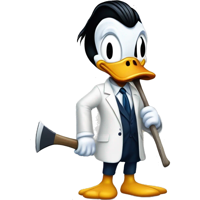 Donald Duck dressed as Patrick Bateman holding axe emoji