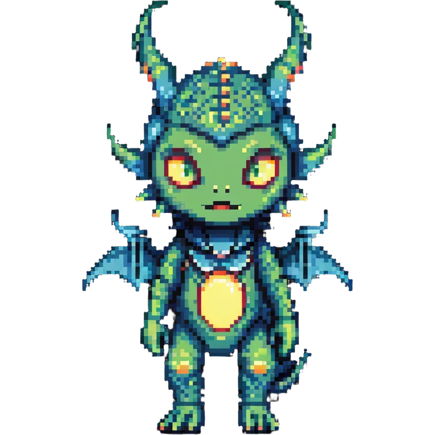 child with a mix of dragon 20%, alien 60%, and demon 20% traits emoji