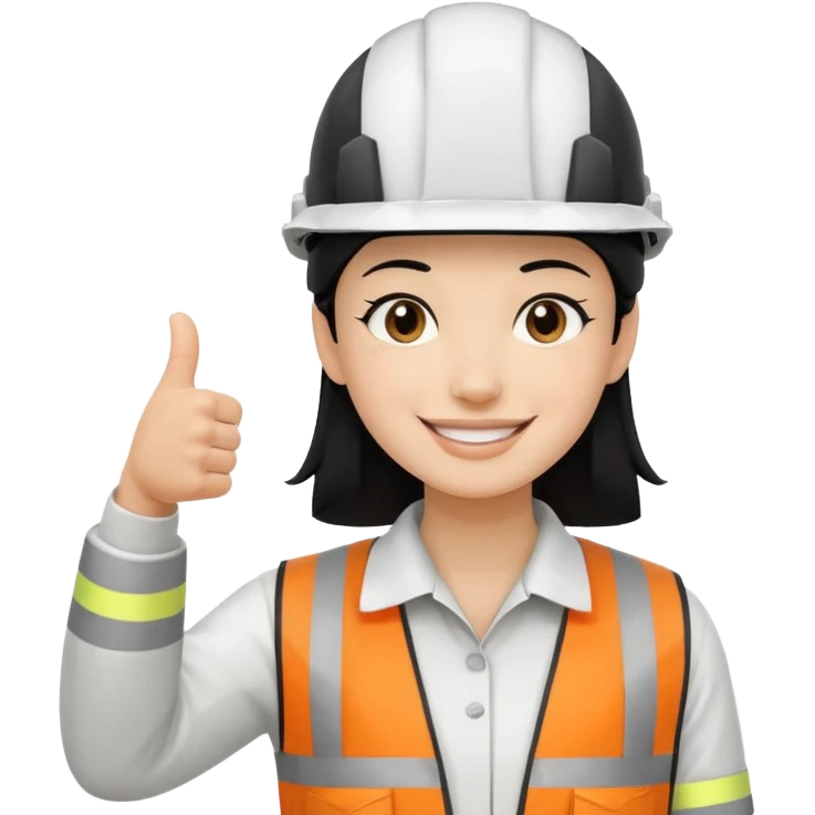 Una persona con pelo negro con casco blanco inginiero cilvil pulgar arriba emoji