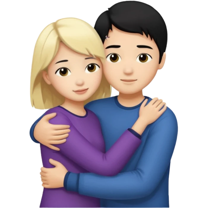 asian boy with black hair and blonde girl hugging emoji