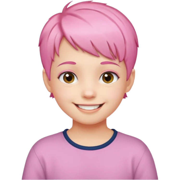 Cute kid with short pink hair and smile, half body emoji