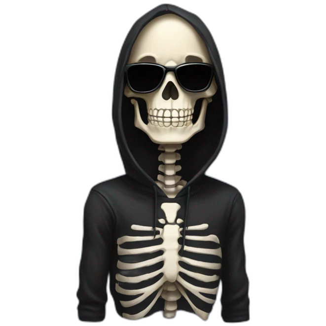 skeleton in black hoodie and sunglasses smile emoji