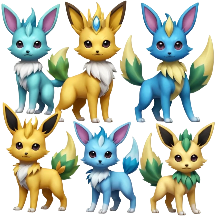 Jolteon-Flareon-Vaporeon-Leafeon-Umbreon-Glaceon-Espeon-Sylveon-Fakémon-Pokémon-Digimon-hybrid-fusion (full body) emoji