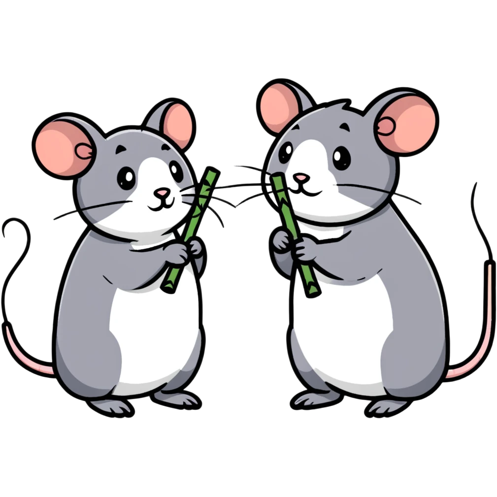 two mice holding bamboo sticks emoji