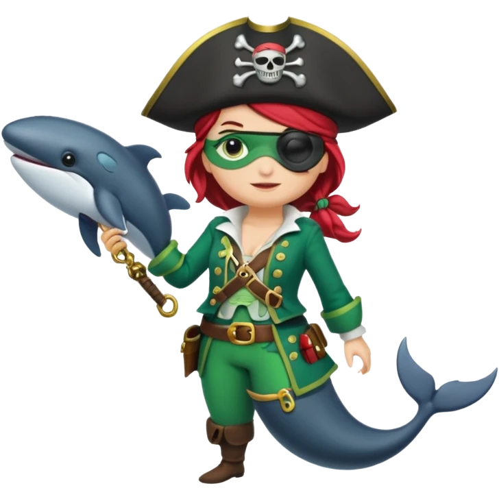 Pirate female whale, with green costume, full body emoji