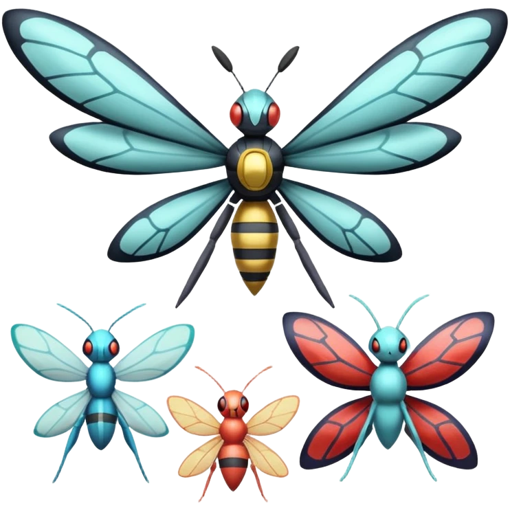 Vikavolt-Beedrill-Butterfree-Genesect-Deoxys-Pokémon, full body emoji