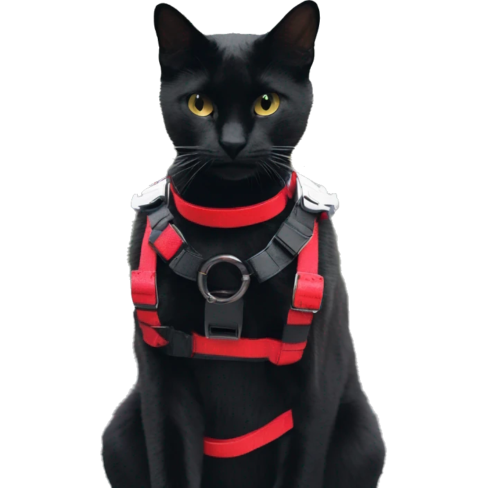 Anthro Edgy Elegant black red anthro cat warrior harness collar techwear emoji