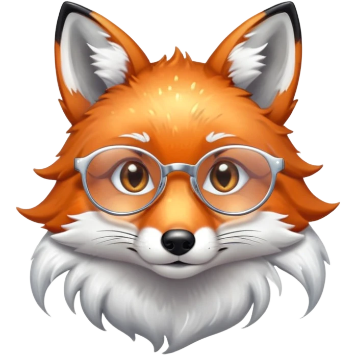 A sad fox with shimmering fur, a glowing tail, a silver star on its forehead, and round glasses, with a single tear rolling down its cheek emoji