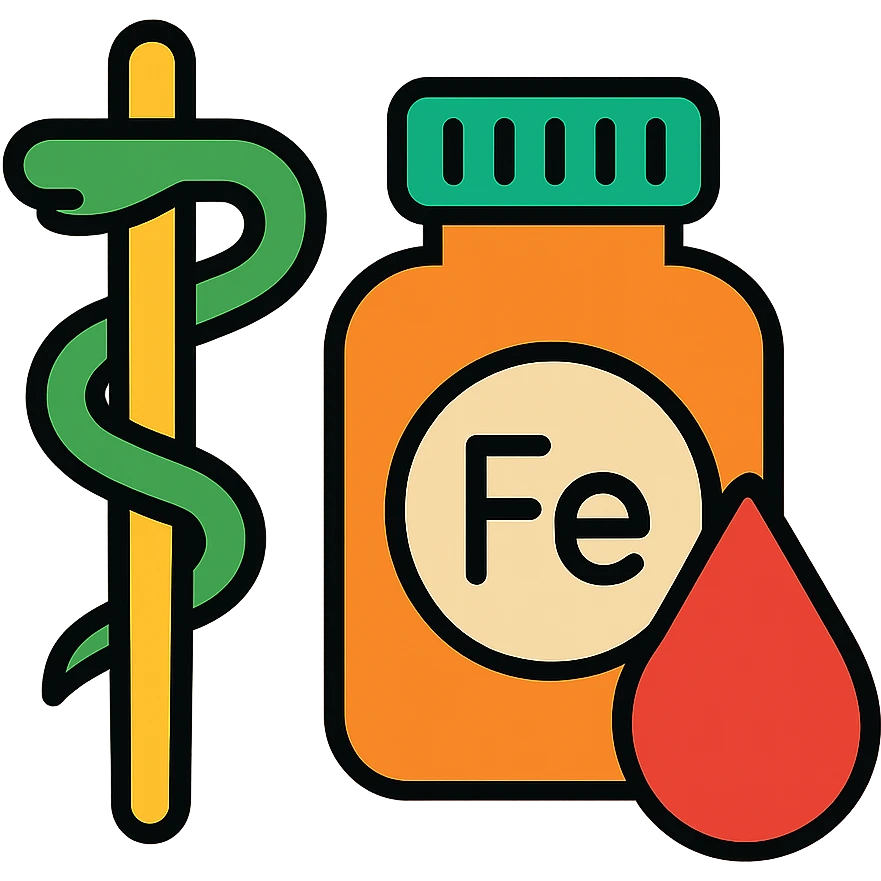 Medical symbol with iron supplement and blood drop representing anemia treatment emoji