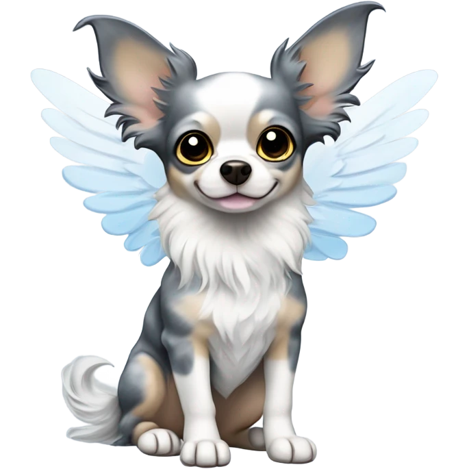 Cartoon blue Merle chihuahua with angel wings emoji