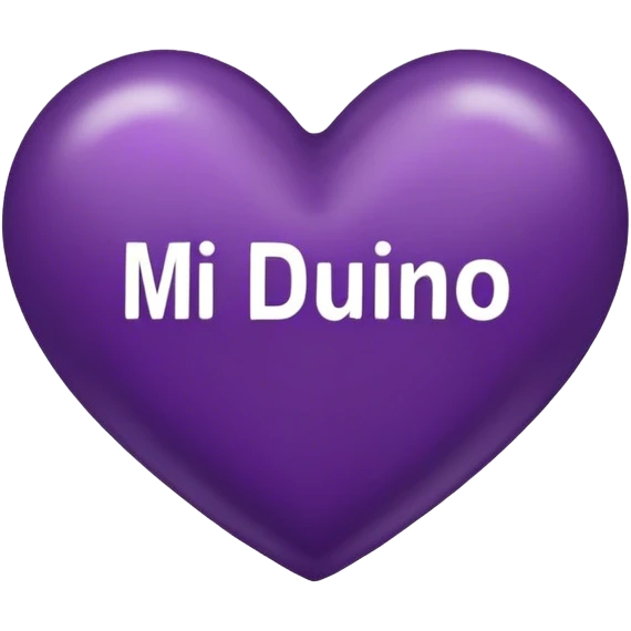 Dark purple heart with the words mi Dueño in the center  emoji