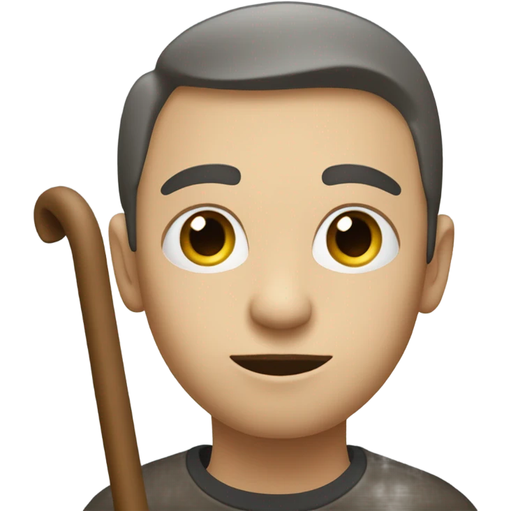 a blind person looking to the right, with a cane in hand, neutral facial expression emoji