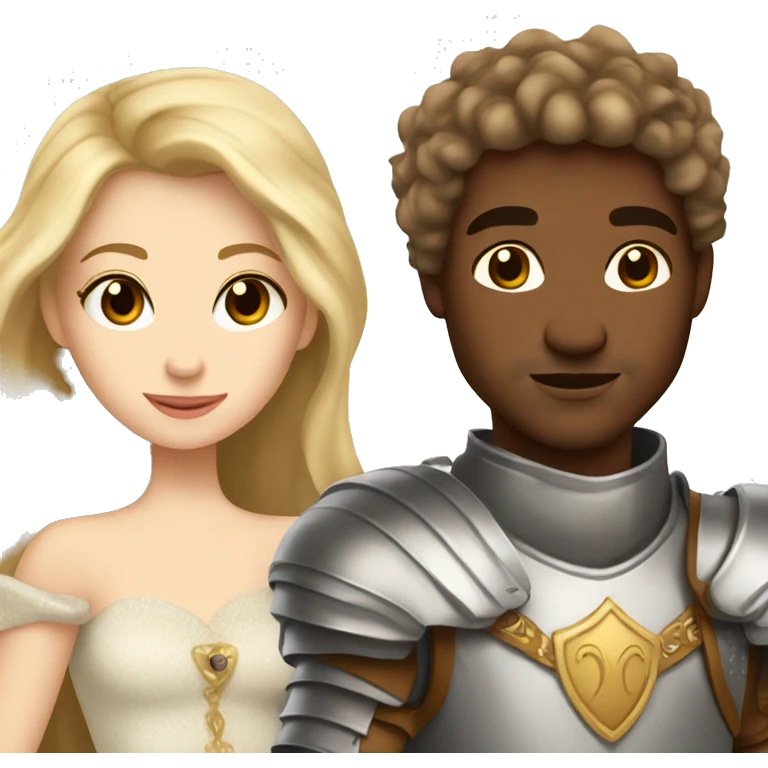 princess with brown hair and brown eyes kisses knight with red eyes and blond wavy hair emoji