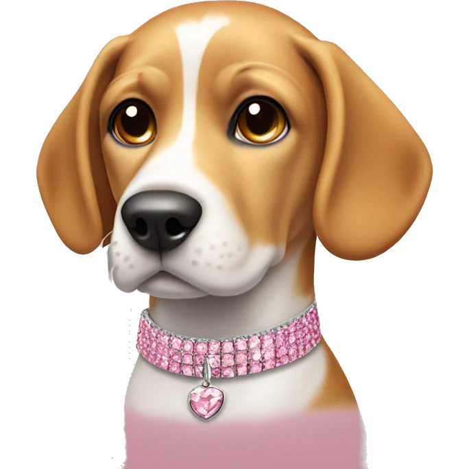 Blonde beagle with brown spots on her ear, wearing a pink diamanté collar emoji