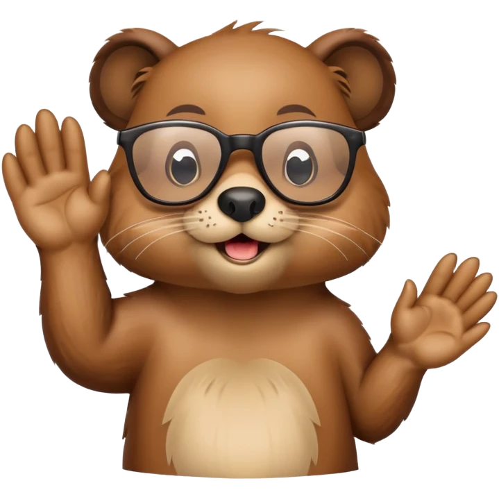 Бобёр в очках машет лапкой emoji