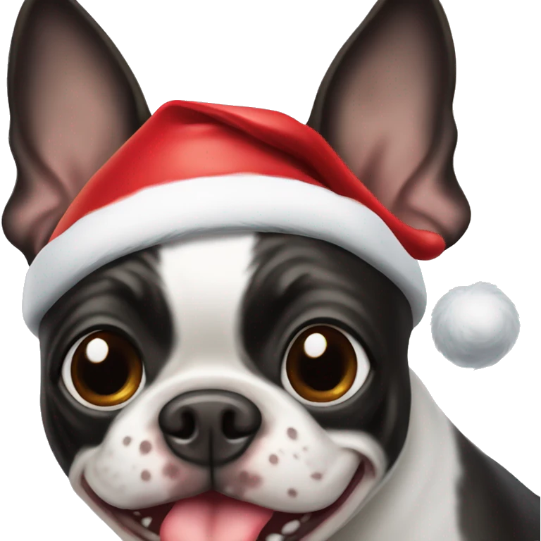 boston terrier dog smiling wearing santa hat emoji