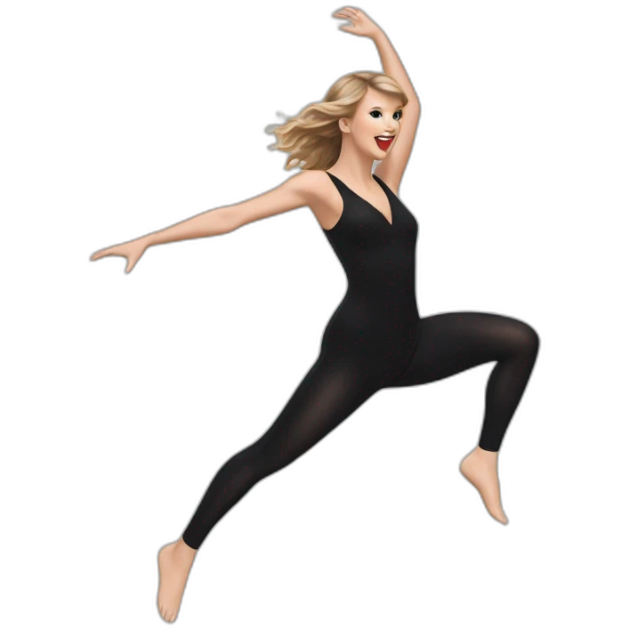 Taylor swift in a 90% tranclucent bodysuit jumping emoji