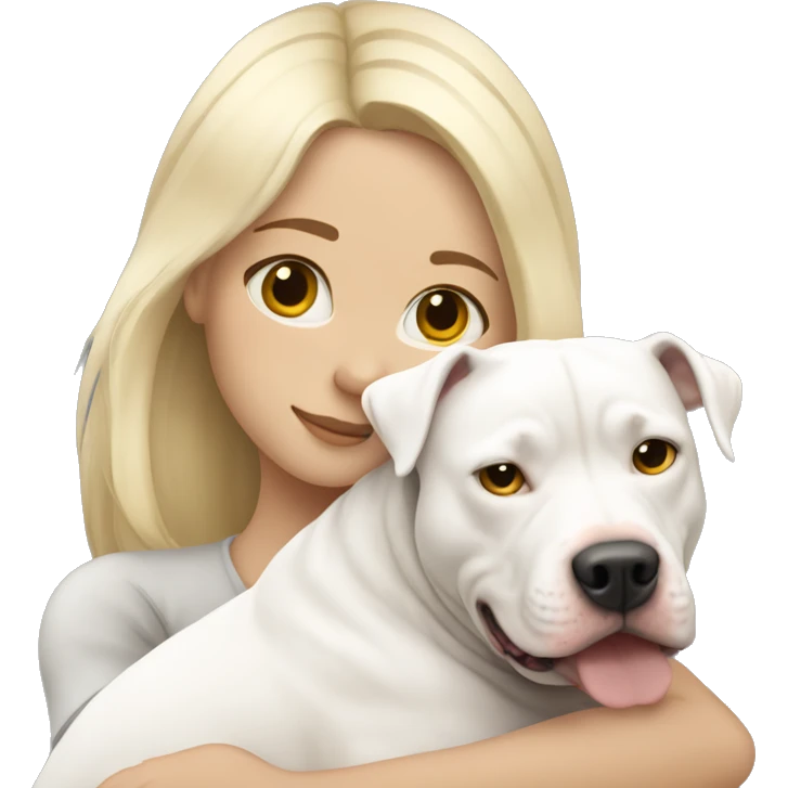 One cold-blonde girl hugging white pitbull emoji