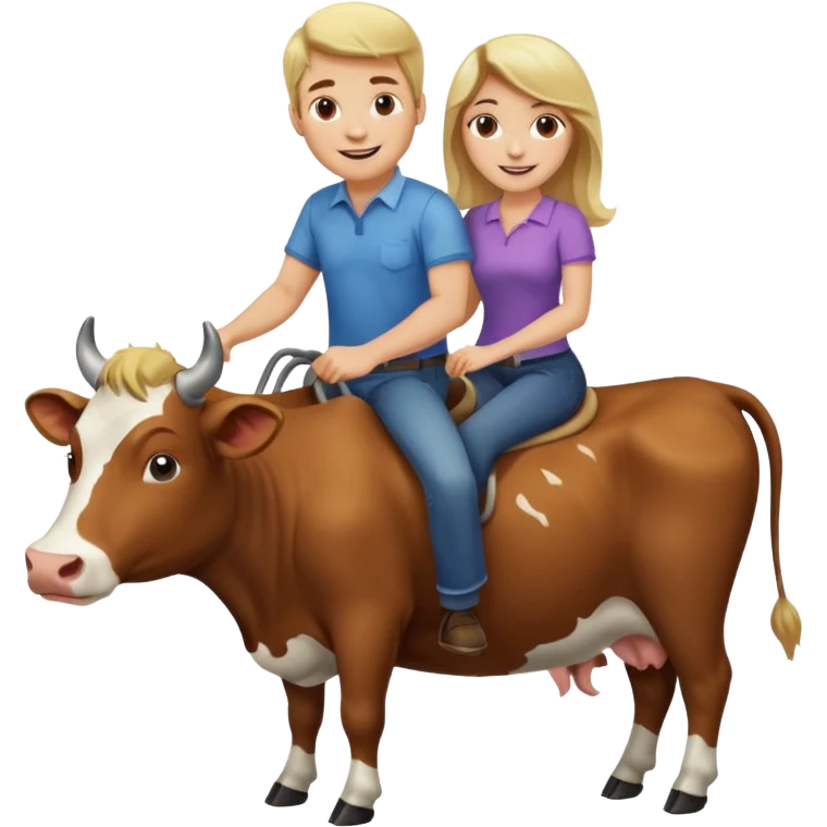WBlond man and brown hair woman riding a cow emoji