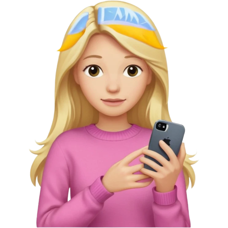Blonde longe hair Kendall Jenner with a pink sweater holding an iPhone emoji