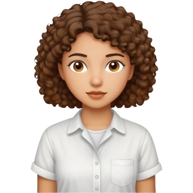 A Latina girl with brown eyes and short curly hair with a white shirt emoji