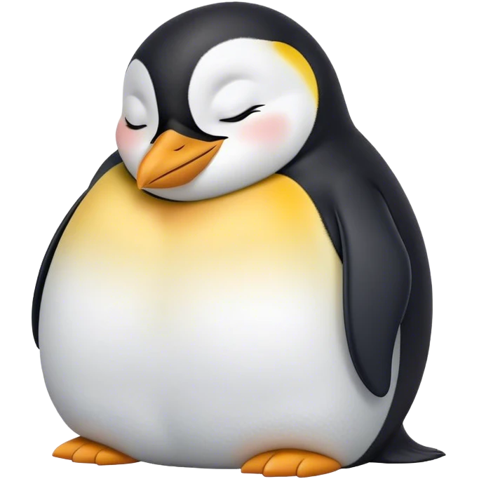 Meme-Worthy cute Sleeping Emperor Penguin Portrait Emoji, Head resting peacefully with a contented smile, showcasing luxuriously soft feathers and a serene, slumbering gaze, Simplified yet hilariously adorable features, highly detailed, glowing with a soft, drowsy polar light, high shine, relaxed and utterly lovable, stylized with an air of playful laziness, bright and heartwarming, soft glowing outline, capturing the essence of a comically sleepy emperor that feels destined to become the next viral sensation of adorable rest! emoji